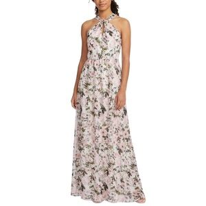 Laundry Metallic Floral Print Sleeveless Halter Maxi Dress Pink Size 16 Gown
